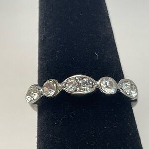 Cubic zirconia and silver tone thin band ring size 7.5